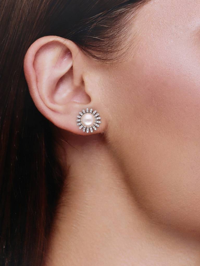 Sterling Silver Classic Pearls & Zircon Studded Pearl Earrings : ERPL70-S-NA