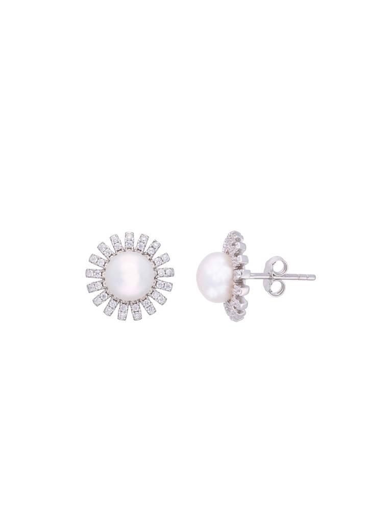 Sterling Silver Classic Pearls & Zircon Studded Pearl Earrings : ERPL70-S-NA