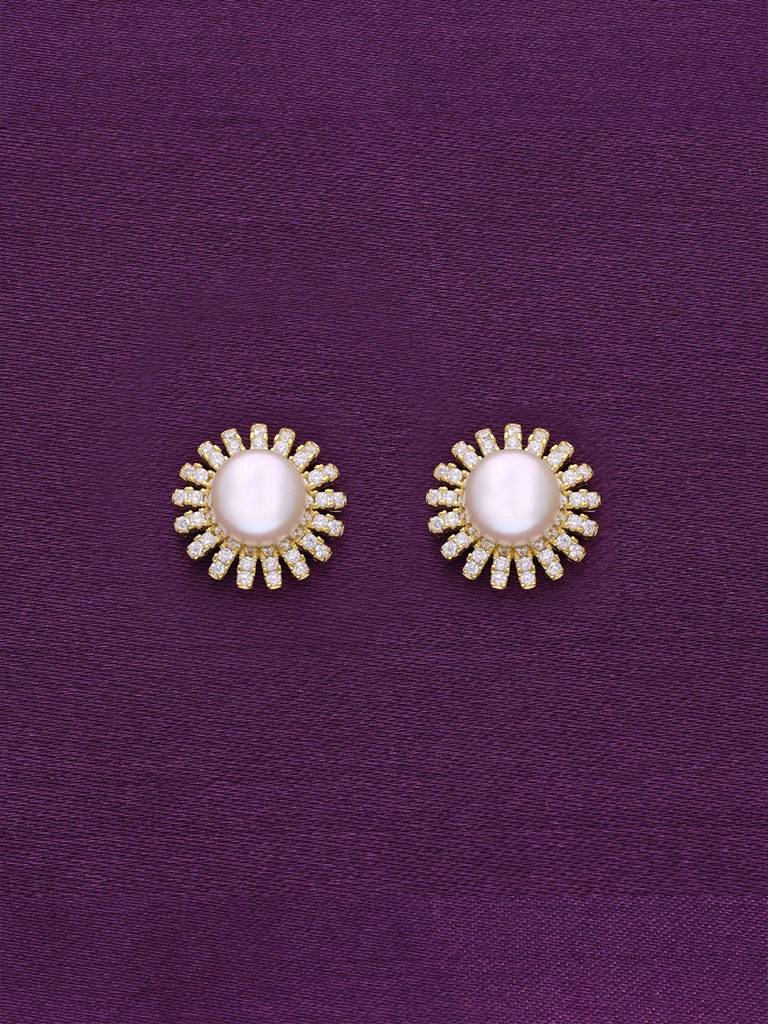 Sterling Silver Gold Classic Pearls & Zircon Studded Pearl Earrings : ERPL71-G-NA