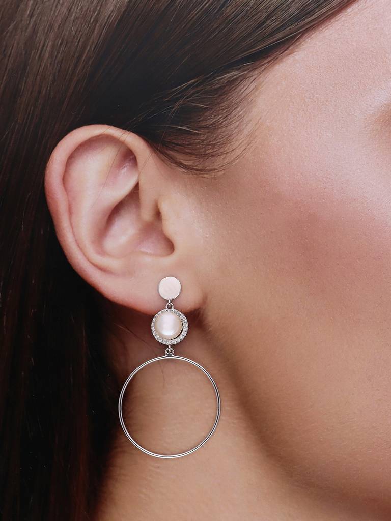 Sterling Silver Pretty Pearly Hoops Earrings : ERPL72-S-NA