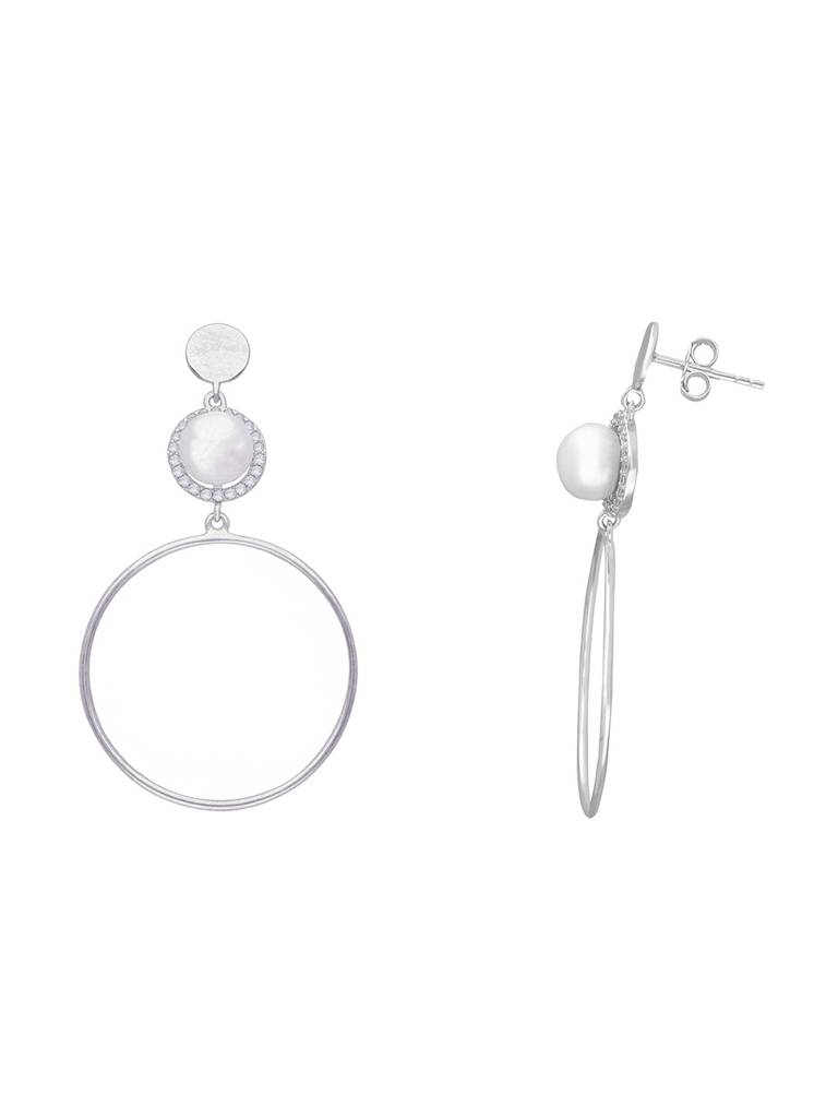 Sterling Silver Pretty Pearly Hoops Earrings : ERPL72-S-NA