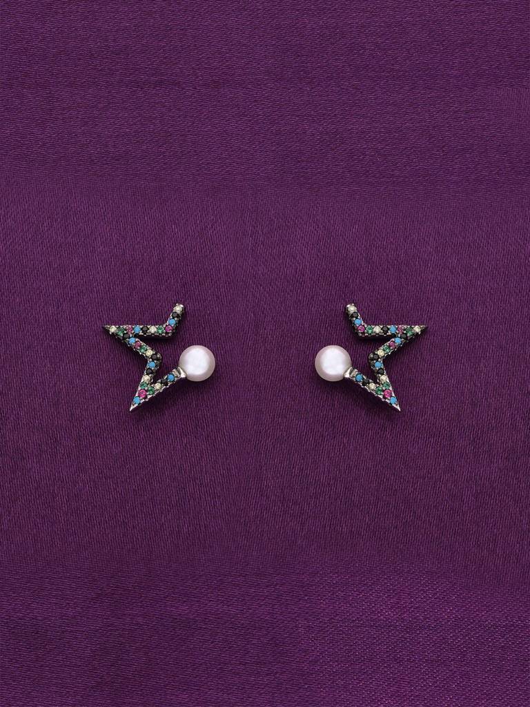 Sterling Silver Multicolour Starry Pearl Earrings : ERPL90-S-NA