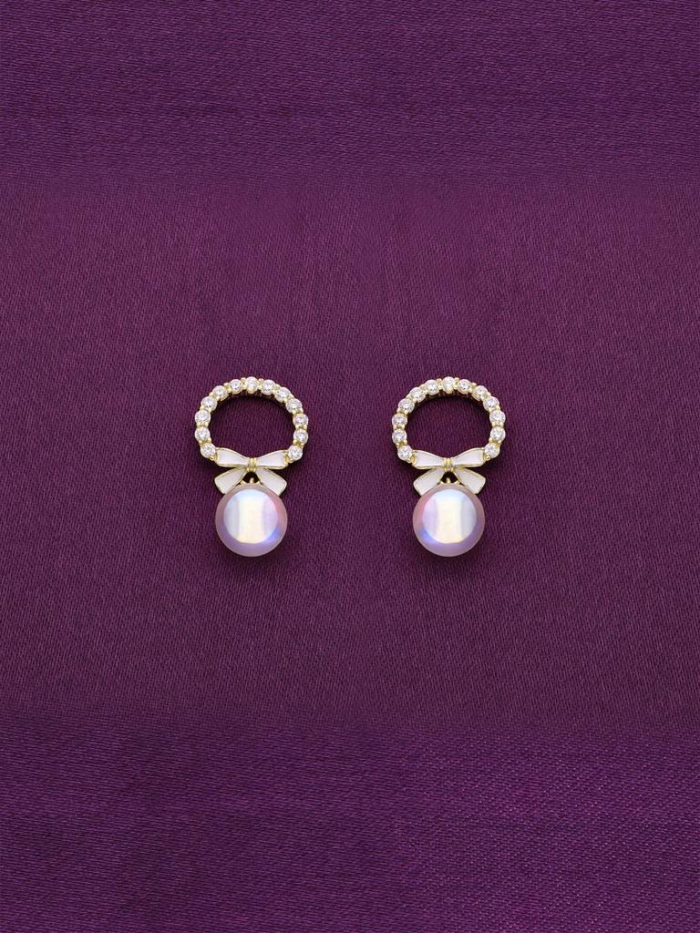 Sterling Silver Gold Classy Elegance Pearl Earrings : ERPL93-G-NA
