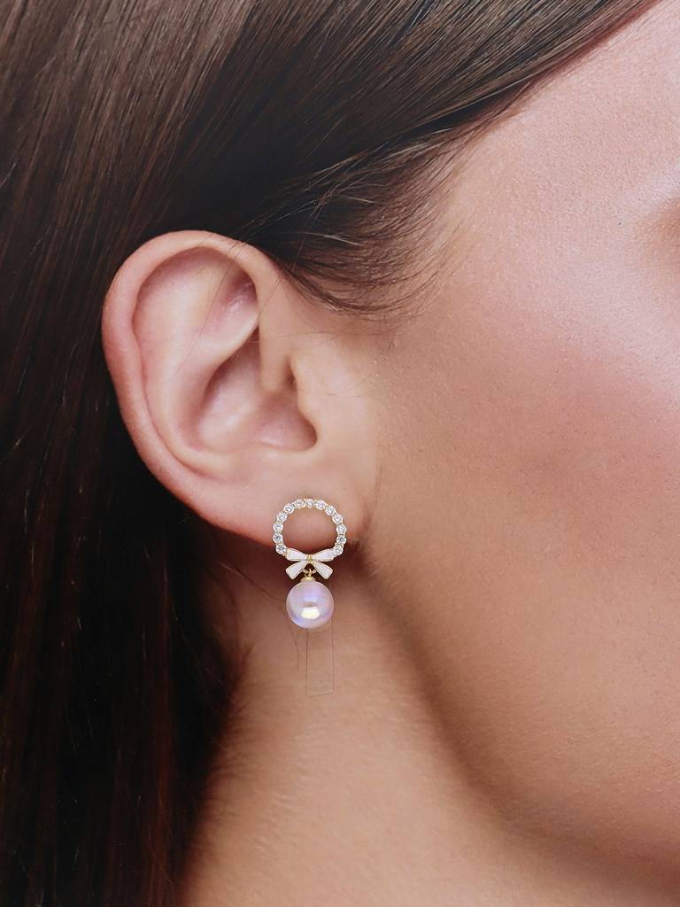Sterling Silver Gold Classy Elegance Pearl Earrings : ERPL93-G-NA