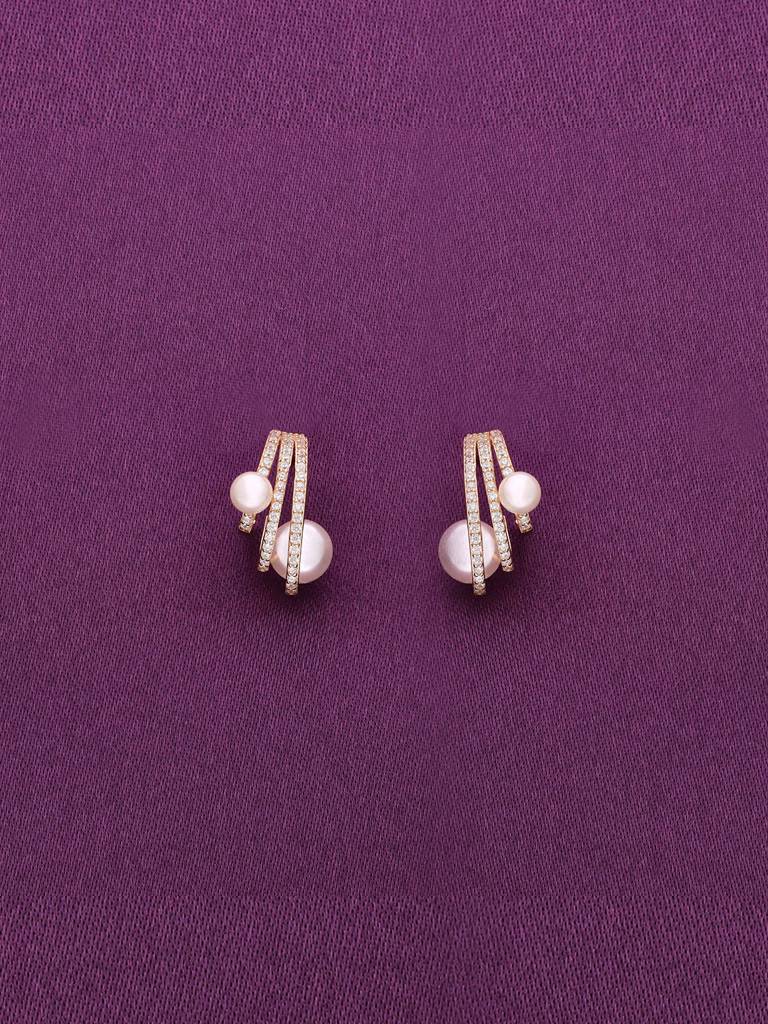 Sterling Silver Rose Gold Designer Pearl Stud Earrings : ERPL99-RG-NA