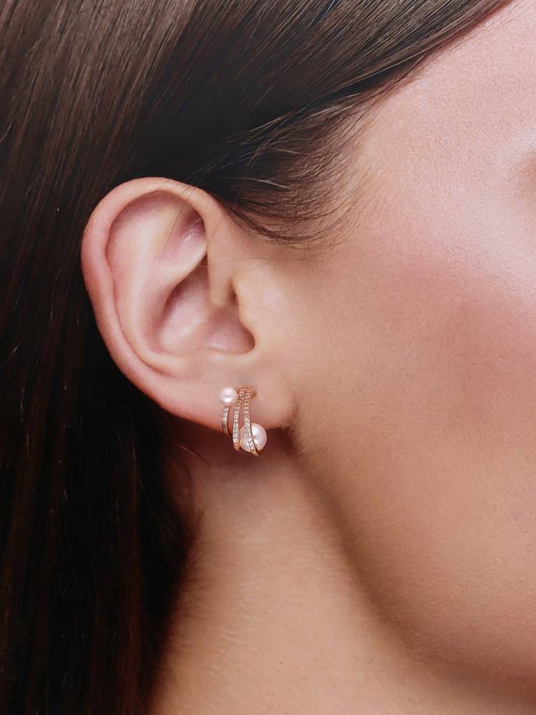Sterling Silver Rose Gold Designer Pearl Stud Earrings : ERPL99-RG-NA