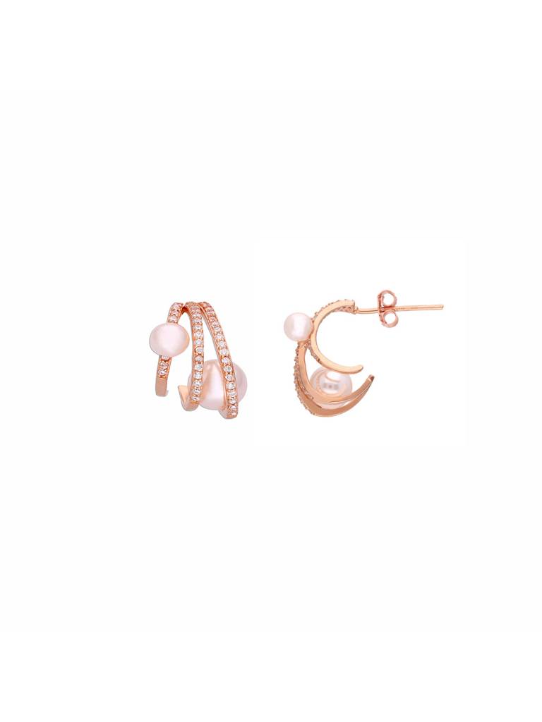 Sterling Silver Rose Gold Designer Pearl Stud Earrings : ERPL99-RG-NA