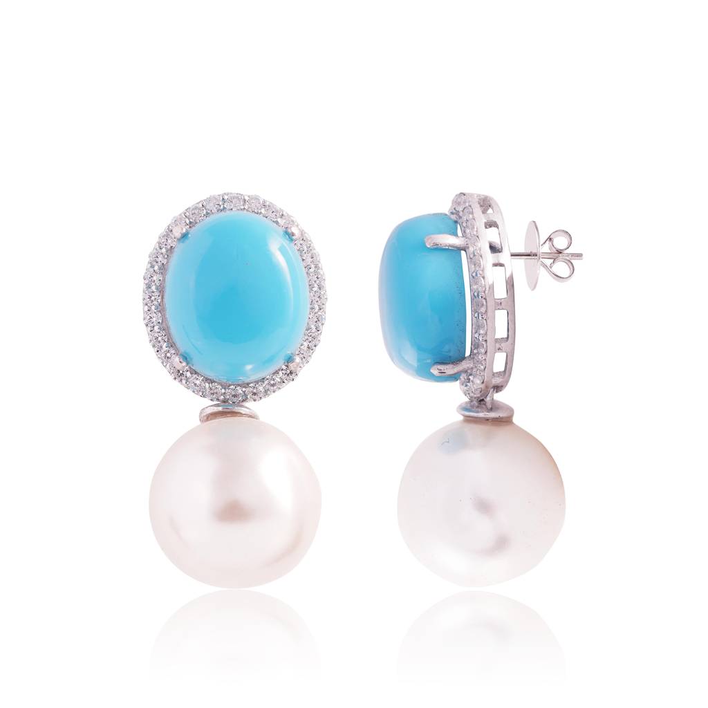 Nitara Pearl Studs : ERS-078-TURQ