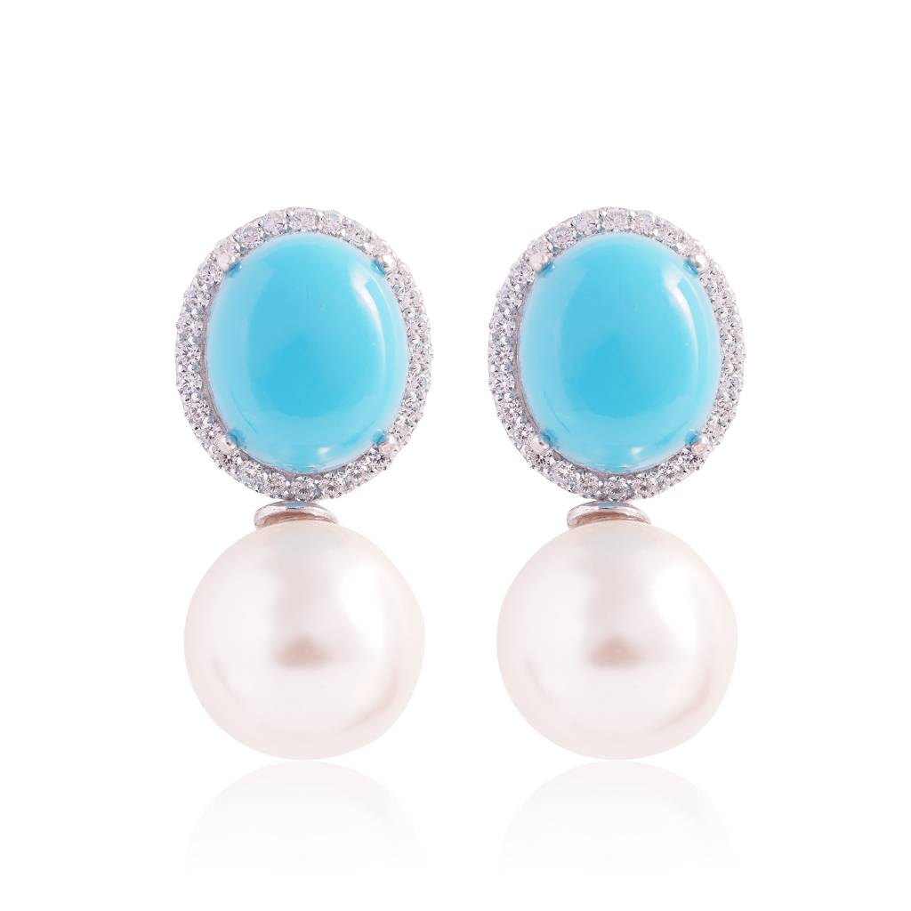 Nitara Pearl Studs : ERS-078-TURQ