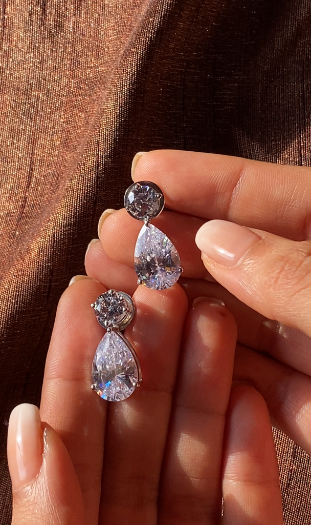 Solitaire Teardrop Earrings : ERS-086-W
