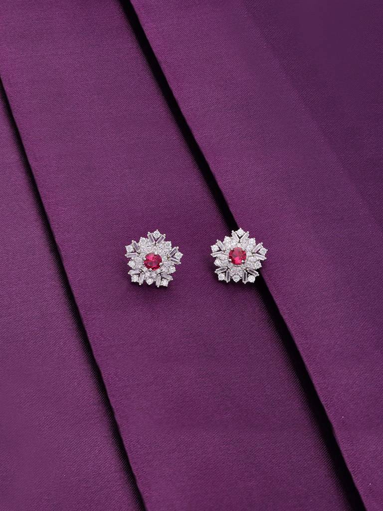 Blooming Statement Sterling Silver Studs Earrings : ERSD184-S-NA