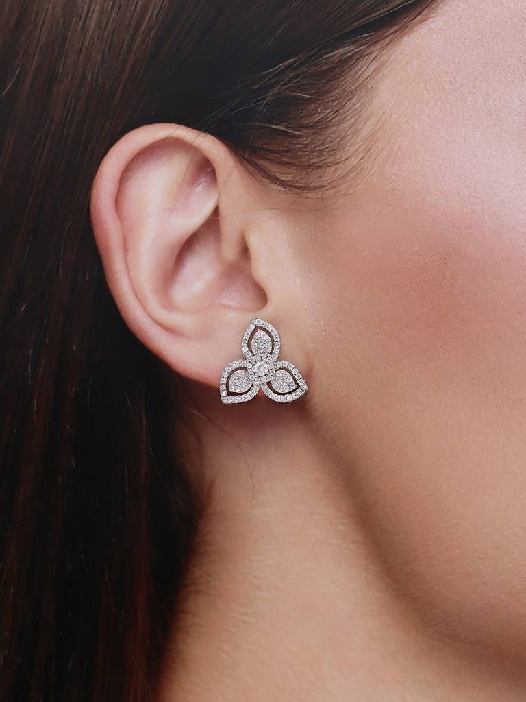 Elegant Diamond Studded Floral Sterling Silver Earrings : ERSD238-S-NA