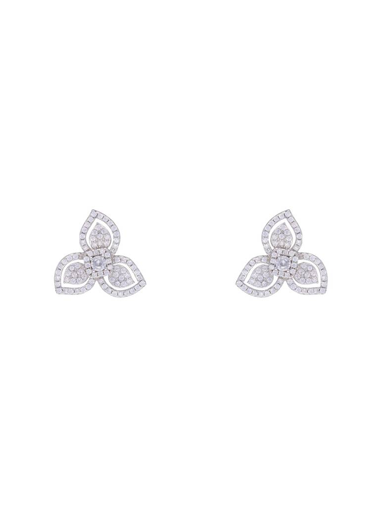 Elegant Diamond Studded Floral Sterling Silver Earrings : ERSD238-S-NA