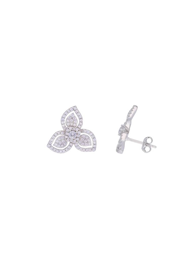 Elegant Diamond Studded Floral Sterling Silver Earrings : ERSD238-S-NA