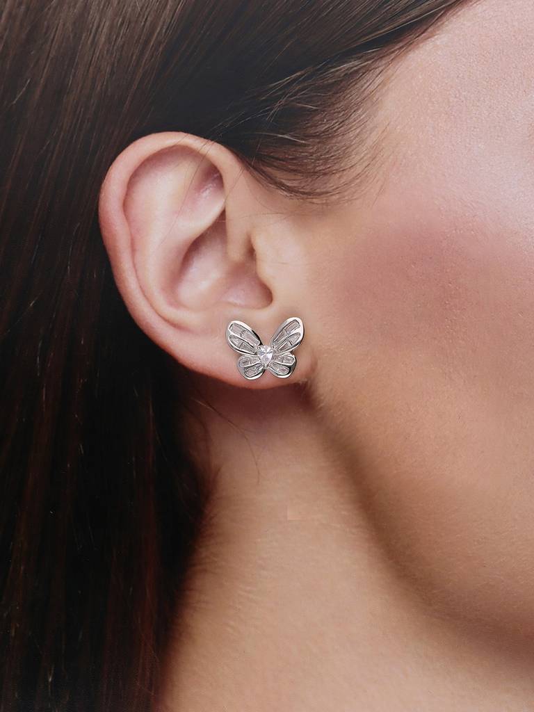 Crystal Butterflies Casual Sterling Silver Studs Earrings : ERSD244-S-NA