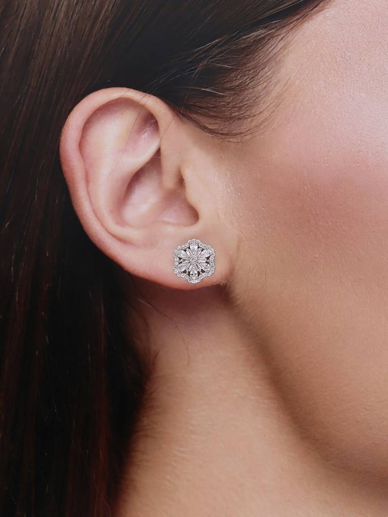 Minimalistic Studs Floral Parade Sterling Silver Earrings : ERSD275-S-NA