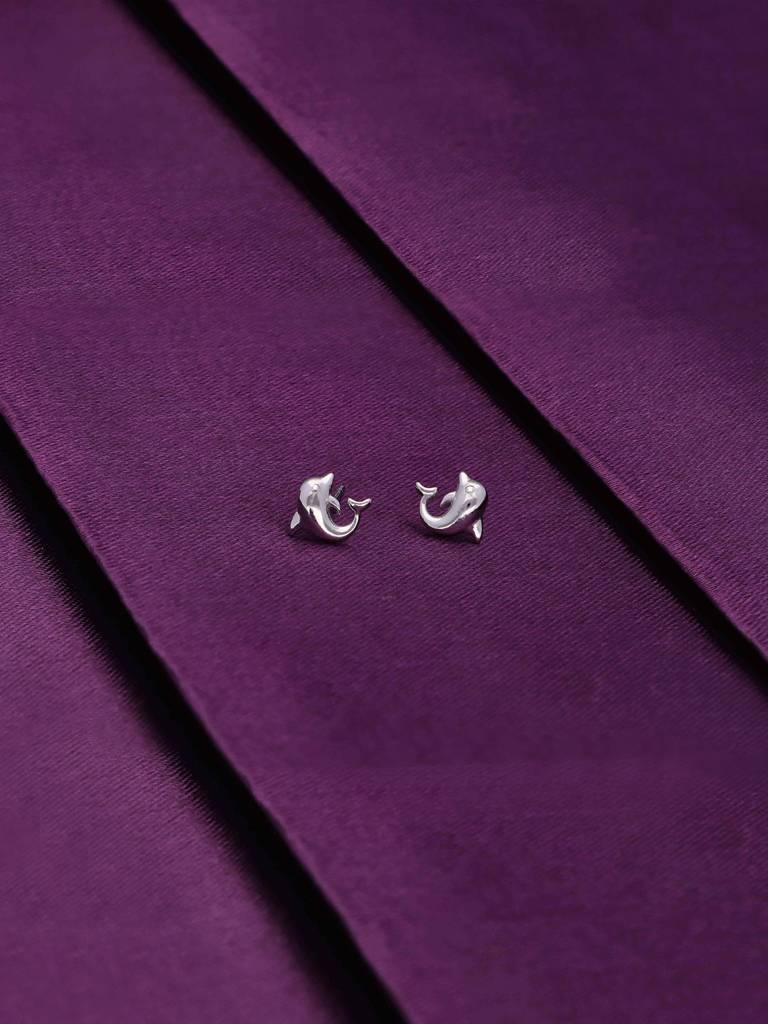 Playful Dolphins Sterling Silver Children Earrings : ERSD303-S-NA