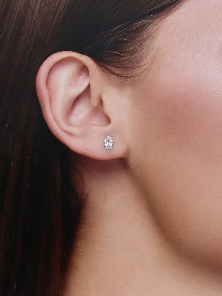 Oval Orbits Casual Sterling Silver Studs Earrings : ERSD334-S-NA