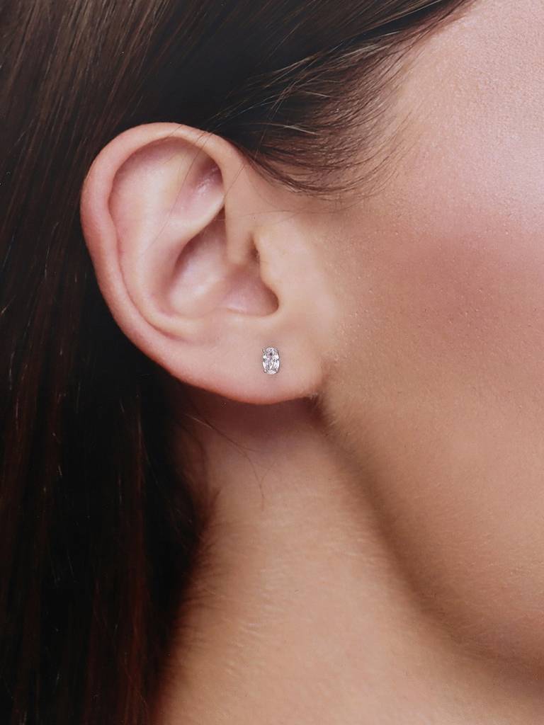 Oval Cut Crystals Casual Sterling Silver Studs Earrings : ERSD347-S-NA