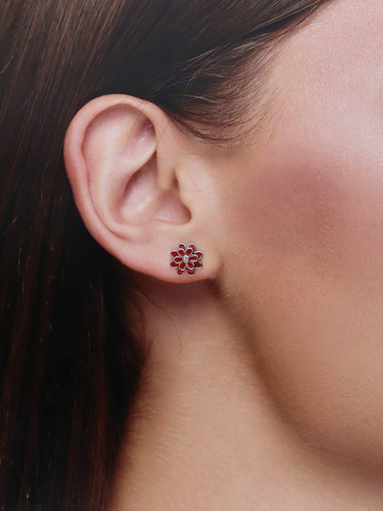 Minimalistic Pink Blooms Silver Earrings : ERSD387-S-NA