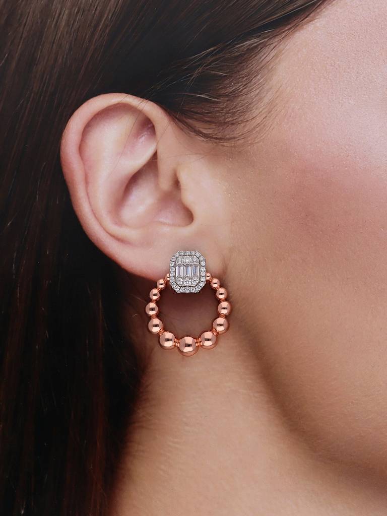 Rings Of Misty Beads Statement Rose Gold Studs Earrings : ERSD396-RG-NA