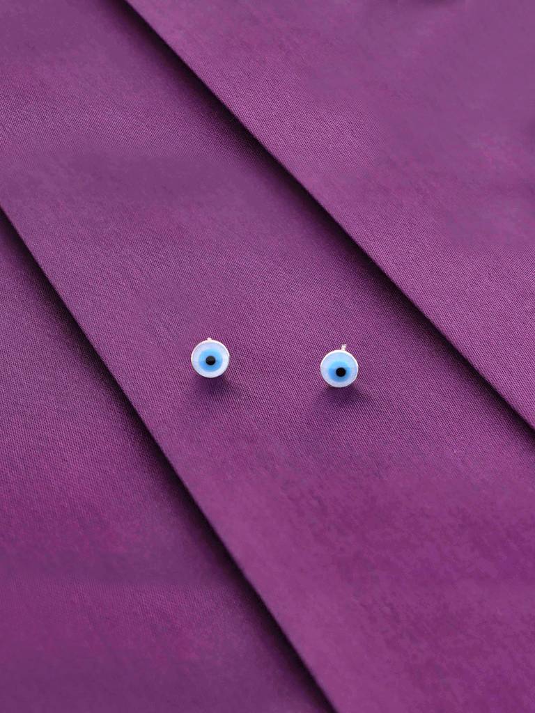 Minimalistic Circular Evil Eye Silver Earrings : ERSD401-S-NA