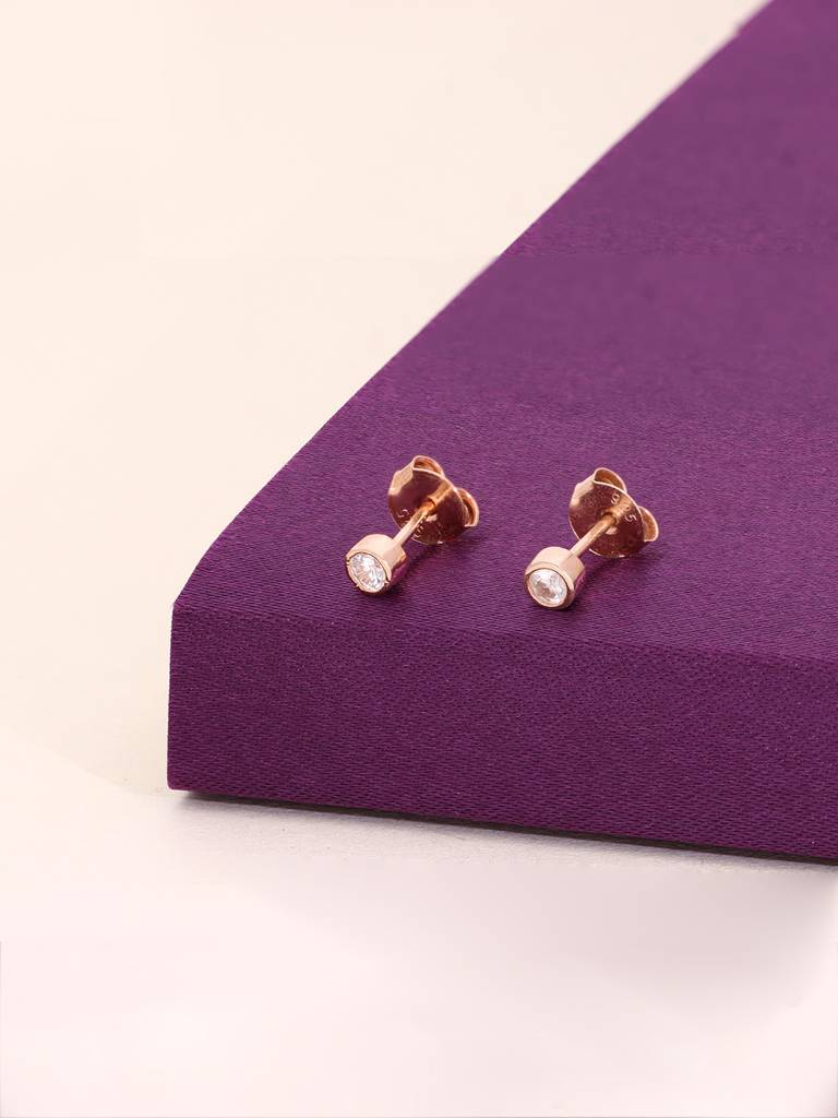 Oval Crystals Casual Sterling Silver Rose Gold Studs Earrings : ERSD526-RG-NA