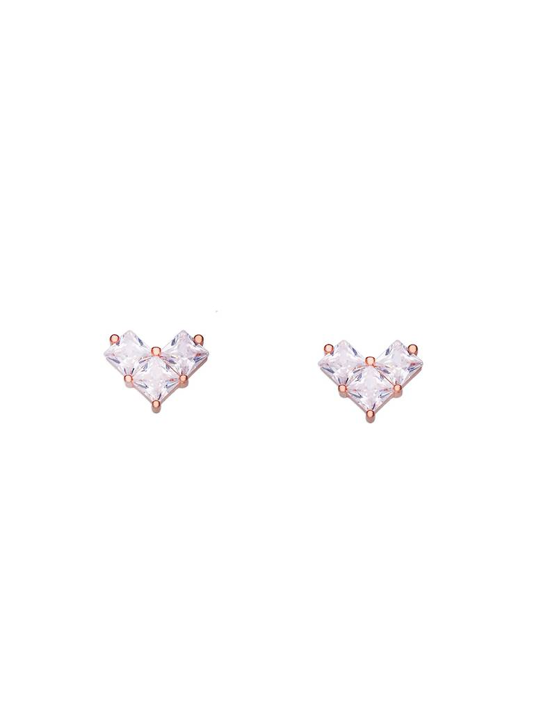 Minimal Square Crystals Heart Sterling Silver Rose Gold Studs Earrings : ERSD530-RG-NA