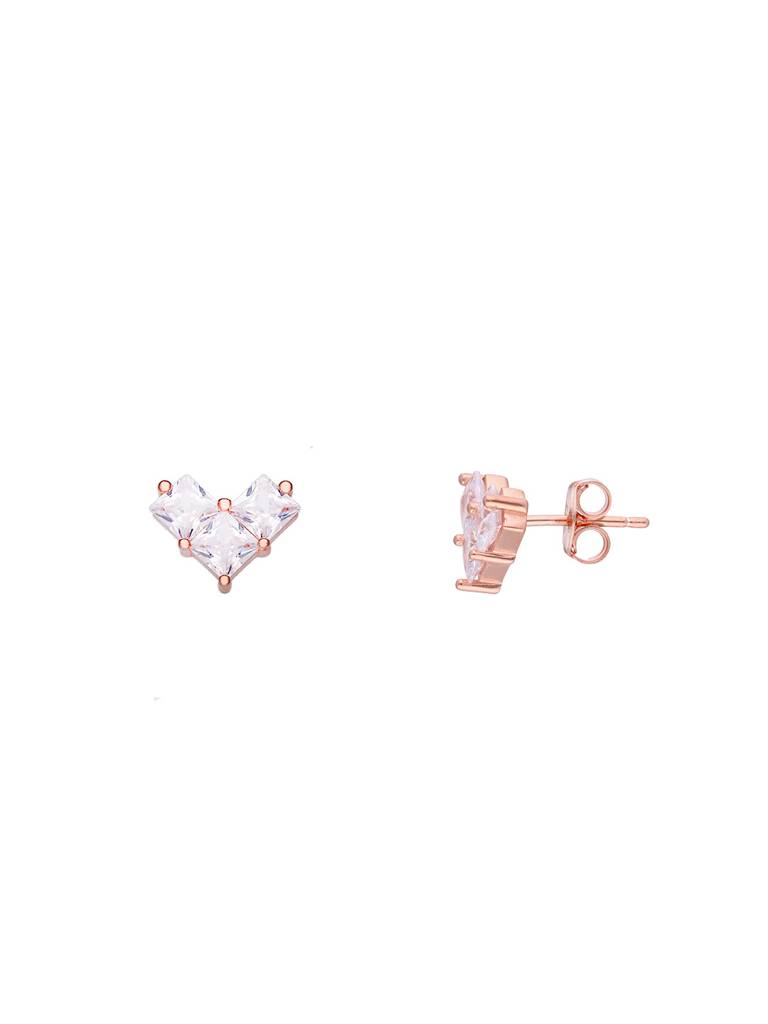 Minimal Square Crystals Heart Sterling Silver Rose Gold Studs Earrings : ERSD530-RG-NA