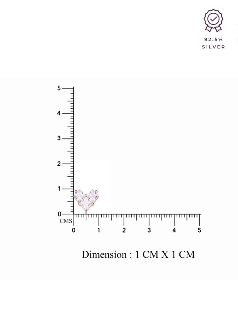 Minimal Square Crystals Heart Sterling Silver Rose Gold Studs Earrings : ERSD530-RG-NA