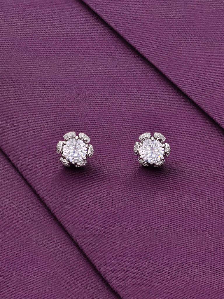 Dazzling Diamond Studded Floral Silver Earrings : ERSD560-S-NA