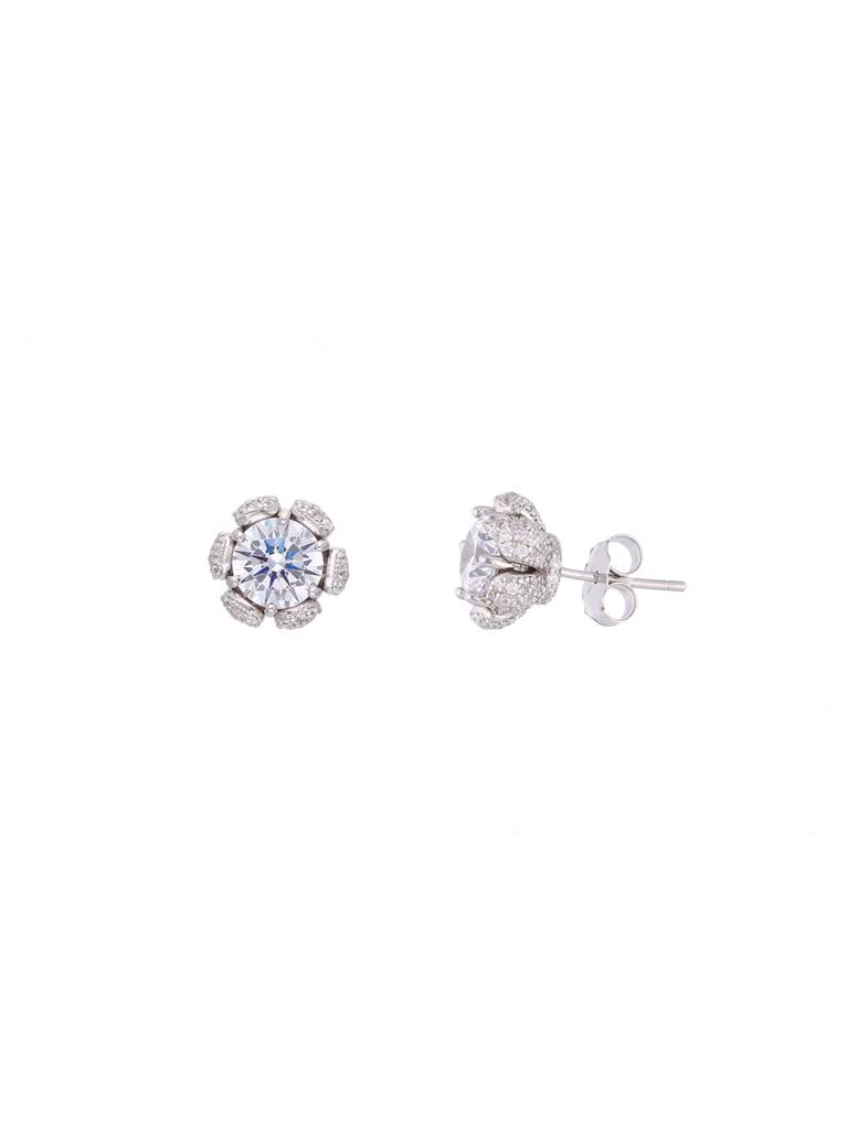 Dazzling Diamond Studded Floral Silver Earrings : ERSD560-S-NA