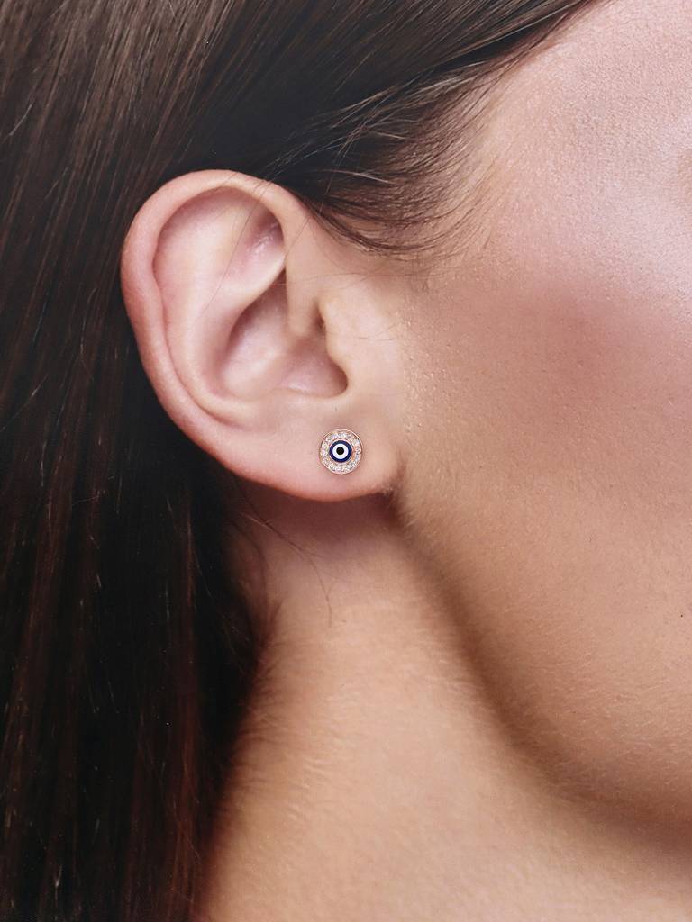 Minimalistic Circle Evil Eye Sterling Silver Rose Gold Earrings : ERSD564-RG-NA