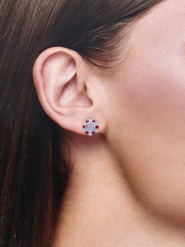 Sterling Silver Circular Earrings - Royal Soul Pink & White : ERSD565-S-NA