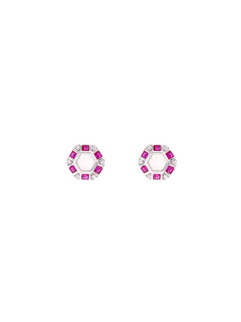 Sterling Silver Circular Earrings - Royal Soul Pink & White : ERSD565-S-NA