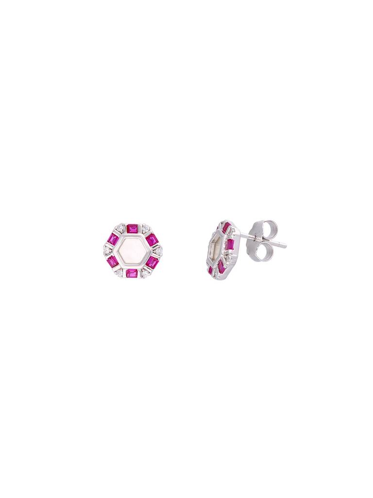 Sterling Silver Circular Earrings - Royal Soul Pink & White : ERSD565-S-NA