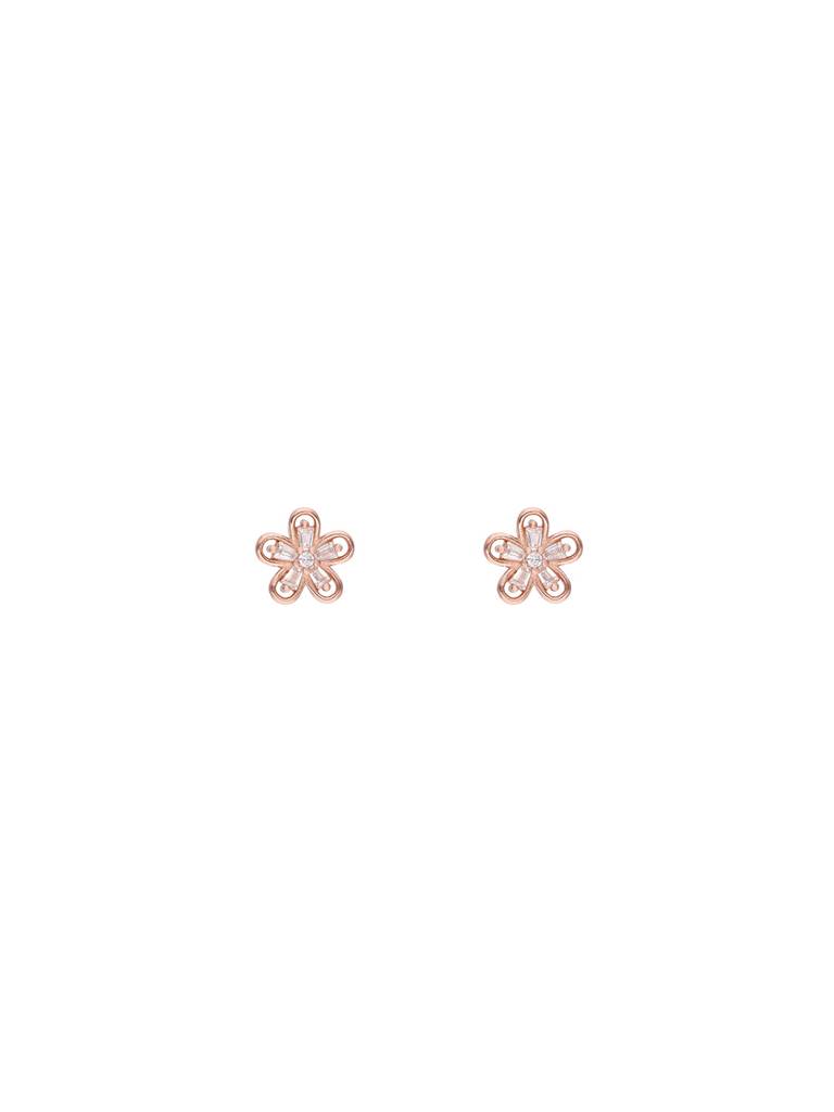 Minimalistic Diamond Studded Sakura Floral Sterling Silver Rose Gold Earrings : ERSD585-RG-NA