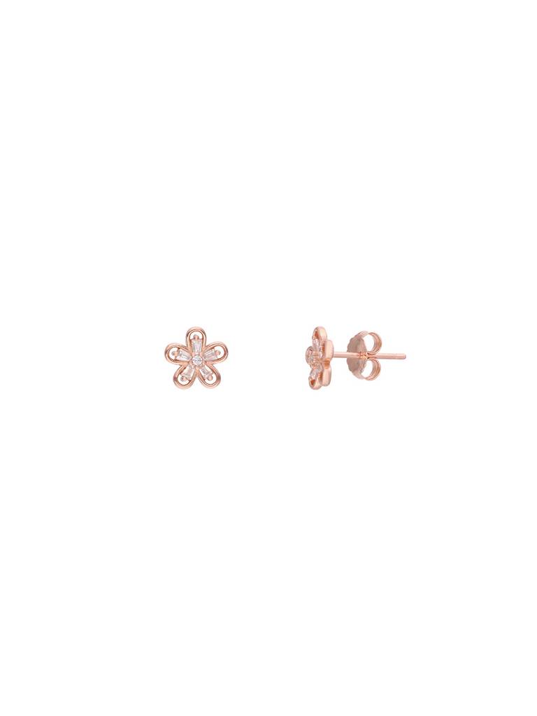 Minimalistic Diamond Studded Sakura Floral Sterling Silver Rose Gold Earrings : ERSD585-RG-NA