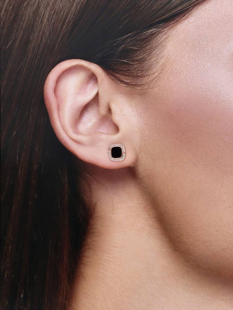 Minimalistic Black Diamond Bezels Silver Earrings : ERSD590-RG-NA