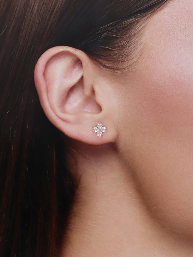 Simple Crystal Floral Sterling Silver Earrings : ERSD592-RG-NA