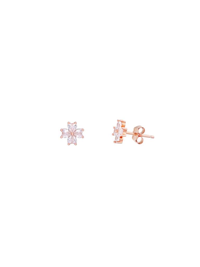 Simple Crystal Floral Sterling Silver Earrings : ERSD592-RG-NA
