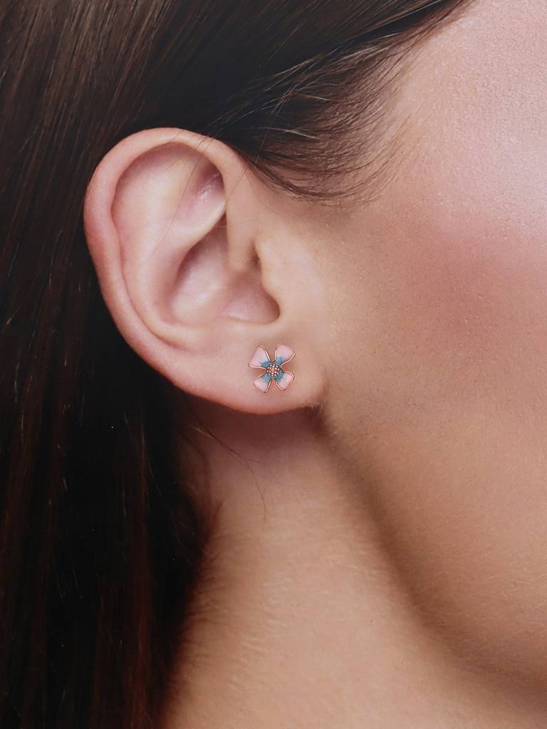 Chic Blue And White Floral Studs Silver Earrings : ERSD605-RG-NA