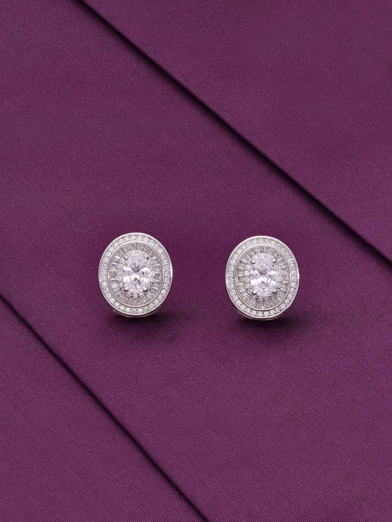 Oval Shaped Statement Sterling Silver Studs Earrings : ERSD607-S-NA