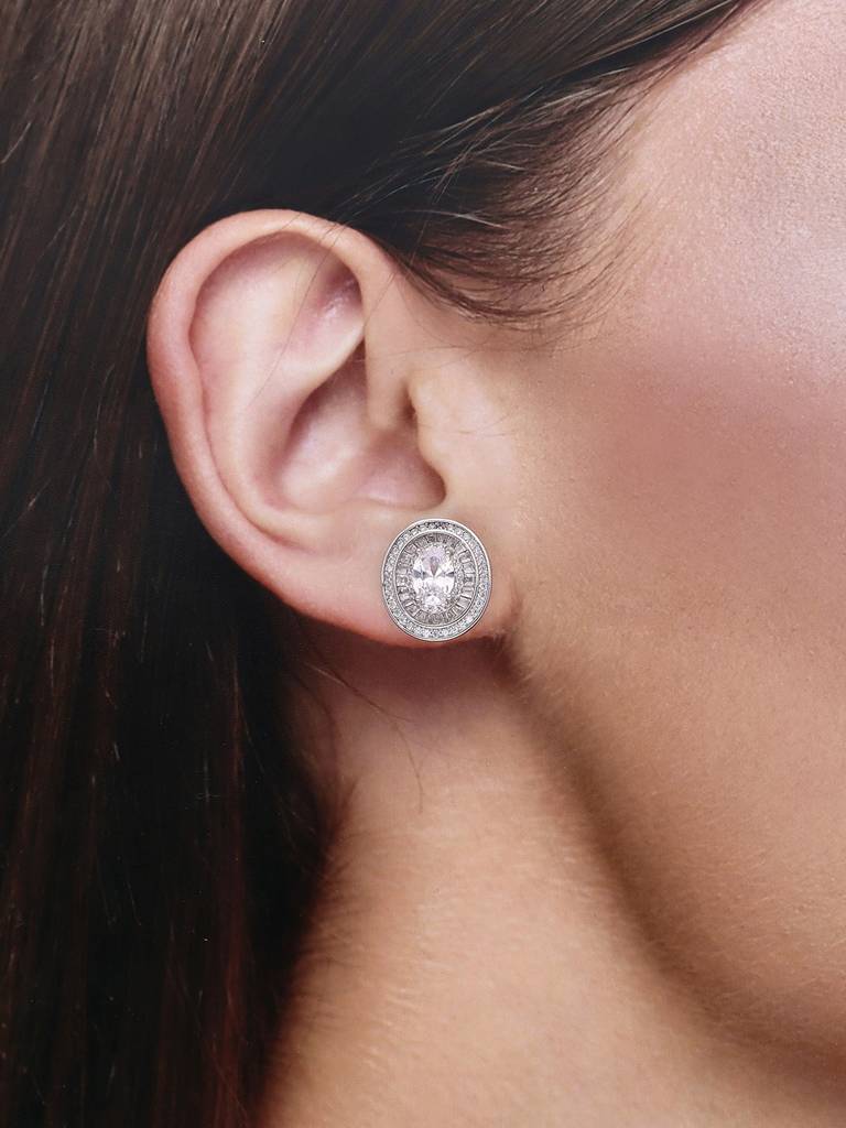 Oval Shaped Statement Sterling Silver Studs Earrings : ERSD607-S-NA
