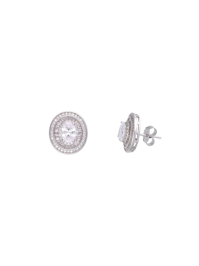 Oval Shaped Statement Sterling Silver Studs Earrings : ERSD607-S-NA