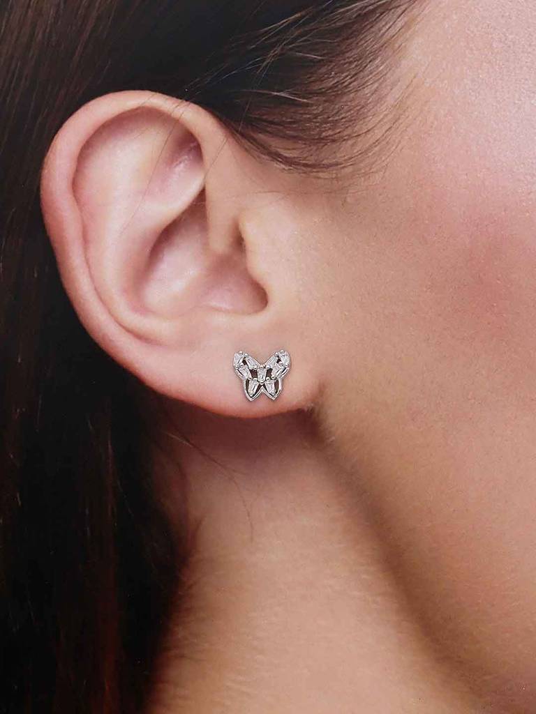 Sterling Silver Sparkling Butterfly Studs Earrings : ERSD621-S-NA