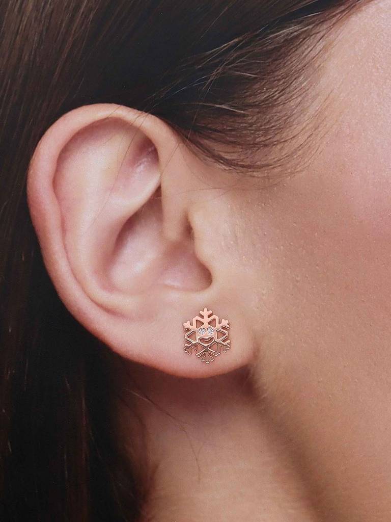Sterling Silver Smiley Snowflake Casual Stud Earrings : ERSD623-RG-NA