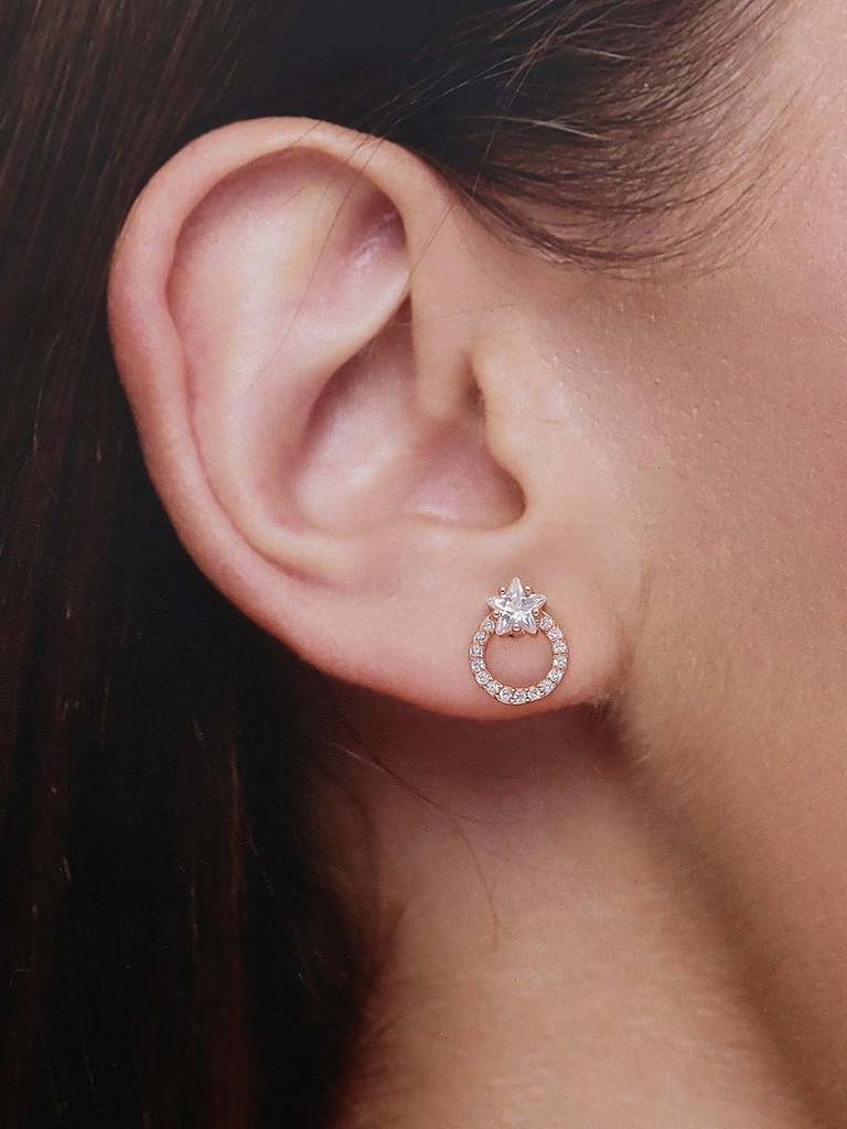Sterling Silver Stunning Star Zircon Casual Stud Earrings : ERSD624-RG-NA
