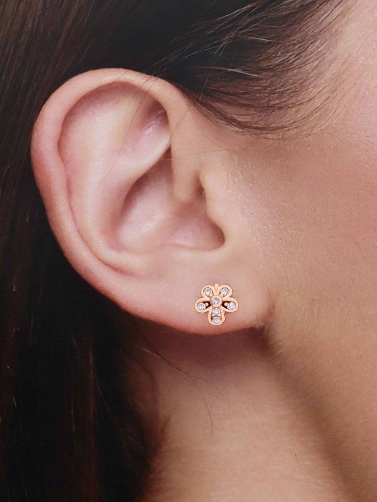 Sterling Silver Simple Floral Stud Earrings : ERSD635-RG-NA
