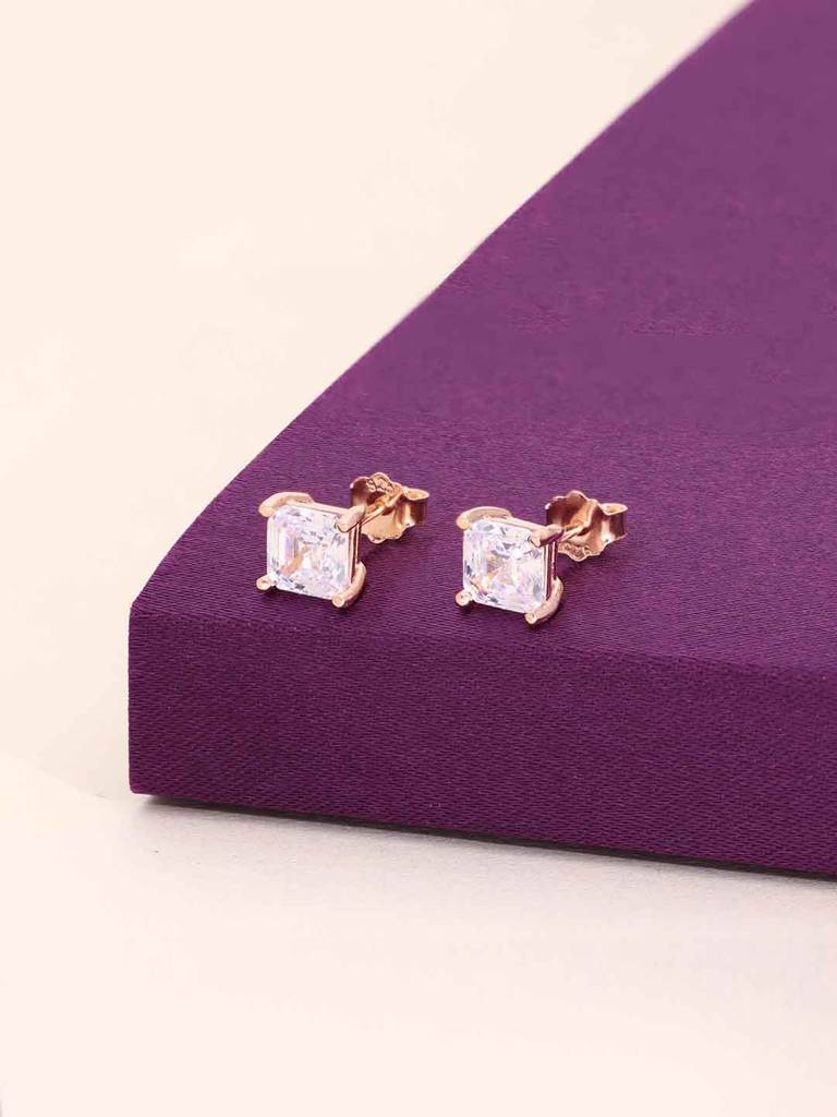 Sterling Silver Square Solitaire Stud Earrings : ERSD636-RG-NA